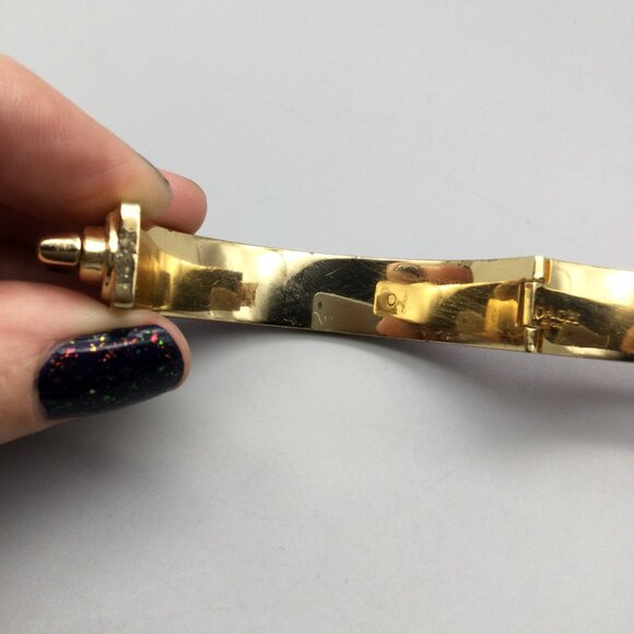 Coach Turnlock Hinged Bangle Pink Pink Leather Inlay 7" - Picture 12 of 15